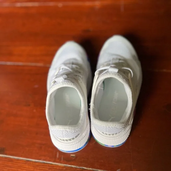 Puma white sneakers pink and purple swirl on the bottom size 11 little girls - Picture 8 of 9